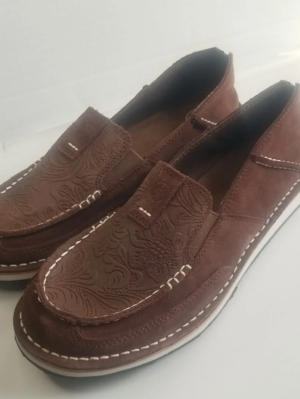 Ariat Brown Embossed Leather Slip-On Loafers